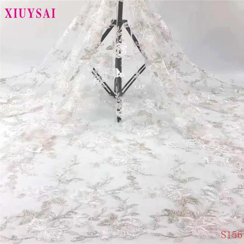 XIUYSAI последние нигерийские бусы ручной работы кружевные ткани высокого качества бисером блестками французский Тюль Кружева для свадьбы жемчуг сетка кружева