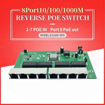 8 port 10/100/1000M Ethernet unmanaged reverse poe switch 7 Port PD Switch 24v reverse poe switch of pcba board