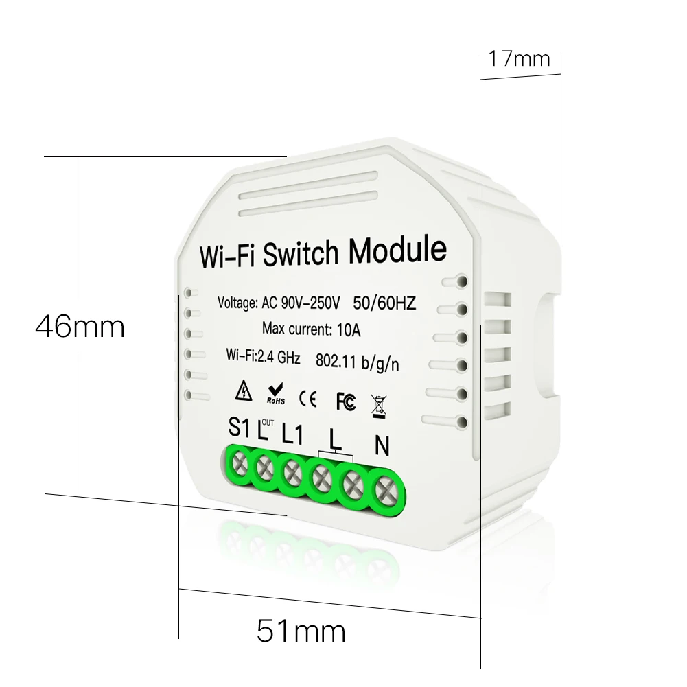 MiNi Wifi Smart Light Switch Diy Breaker Module Smart Life/Tuya APP Remote Control,Works with Alexa Echo Google Home 1 2 Way
