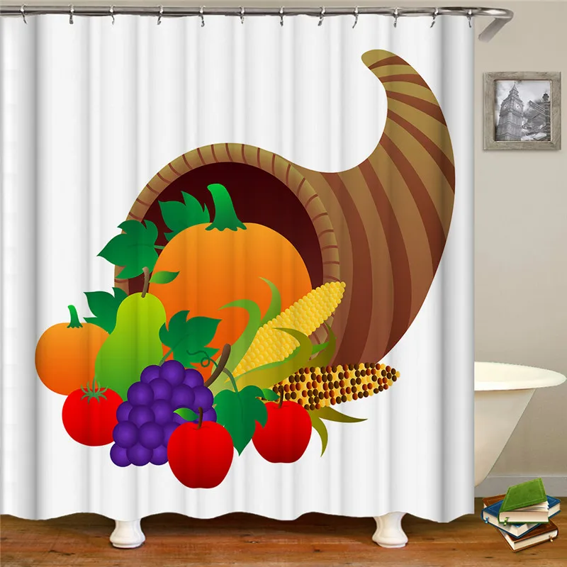 

Christmas fruit horn print bathtub waterproof curtain polyester fabric shower curtain bathroom decoration