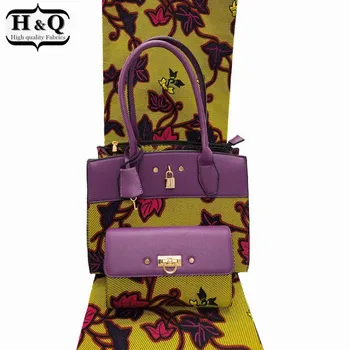 

H&Q african wax handbag three-piece 2020 high quality embroidered fabric africain batik ankara 100% cotton fabrics 6 yards/piece