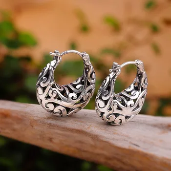 

direct sales of Thai silver pure hand Earrings S925 pure silver jewelry used as old women's hollow ear clip