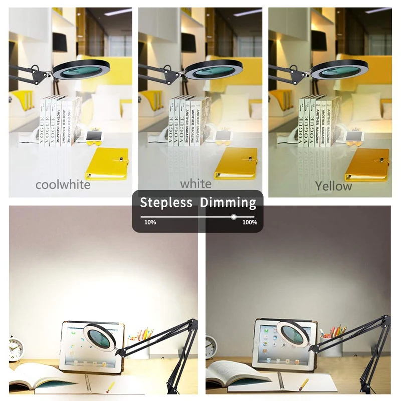 

LED Magnifying Lamp with Clamp,Dimmable Daylight Bright Magnifying Glass with Light, 3 Color Modes, Swivel Arm Magnifier Lighted