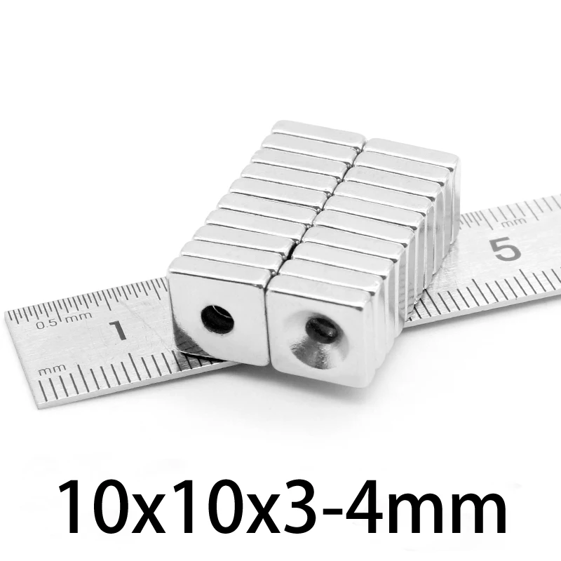 5-200 шт. 10x10x3-4 мм постоянный квадратный потайные магниты 10x10x3 отверстие 4