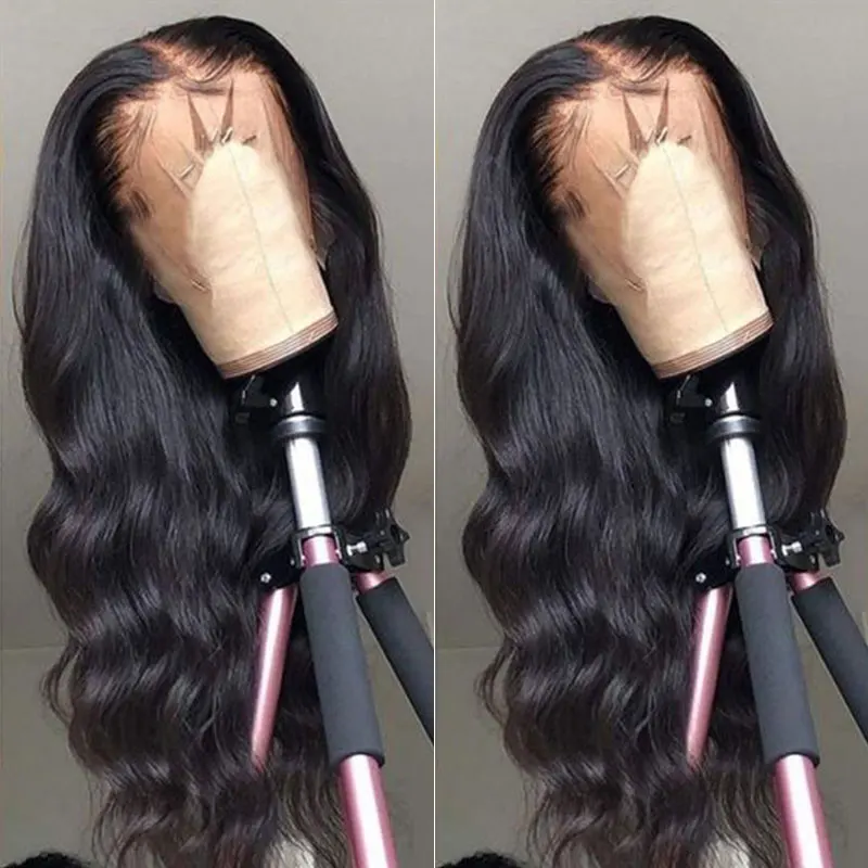 Baratos Cuerpo onda 13x6 pelucas de cabello humano Frontal de encaje 250 densidad 360 peluca Frontal de encaje Pre desplumado Peluca de cuero cabelludo falso transparente siempre belleza