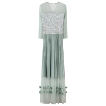 

Runway Elegant Women Floral Summer Pleated Dress High Waist Work Office Ladies Dresses Mesh Spring Chic Party Dress Vestidos