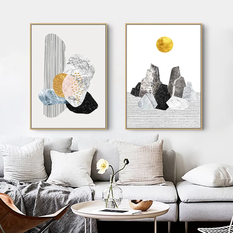 Nordic Abstract Geometric Mountain Landscape Wall Art Canvas Painting ...