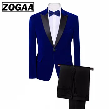 

ZOGAA 2020 Mens Classic 3 Pieces Set Velvet Suits Stylish Burgundy Royal Blue Black Wedding Groom Slim Fit Tuxedo Prom Costume