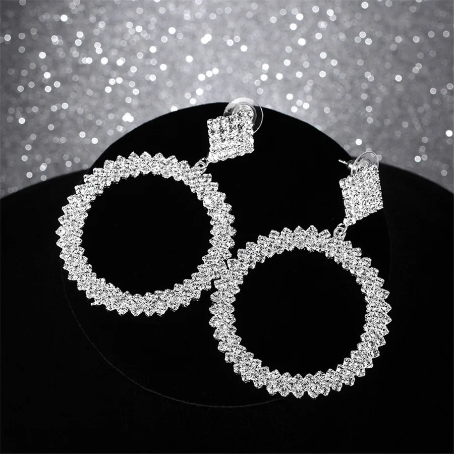 Pure circle& square shaped big earrings white style with zircon for ladies gifts