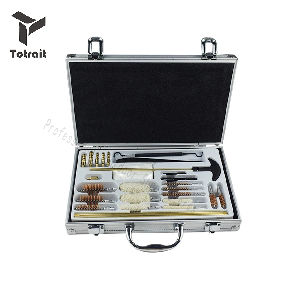 SILVER TOtrait 28 шт. универсальный набор для чистки пистолета инструмент для чистки трубки стальная проволока щетка для винтовки пистолет дробовик трубка алюминиевая коробка - Цвет: SILVER