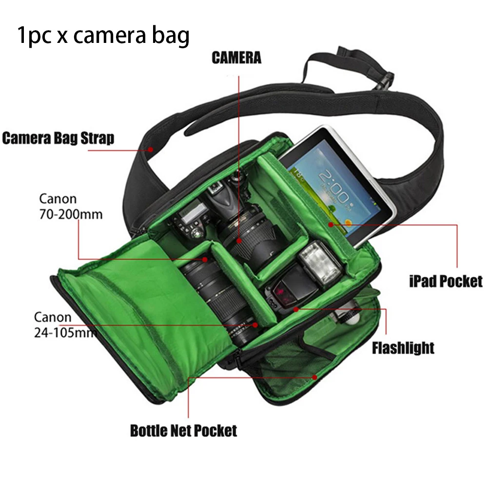 Dual Zipper Nylon DSLR Accessories Large Capacity Single Shoulder Camera Bag Fashion Outdoor Waterproof Travel Safety Easy Carry