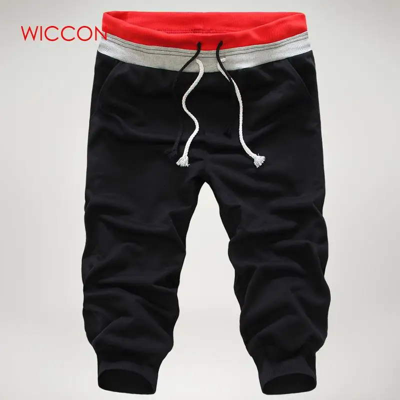 Популярные весенние летние мужские капри-шаровары, шорты для бега, шорты, Лоскутные шорты с завязками