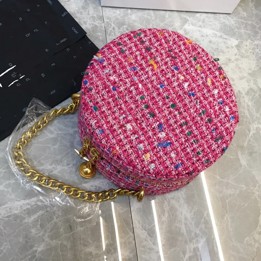 

2019 Fashion Round Bag Women Circular Bag Female Shoulder Crossbody Bag with Chain Bell Stars Woven Handbag Woman Party Purse
