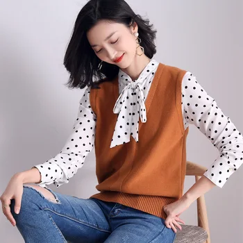 

Vest 2020 New Spring Autumn Women Vest Solid Sleeveless Deep V-Neck Short Snit Knitted Vest All Matched Femme Veste
