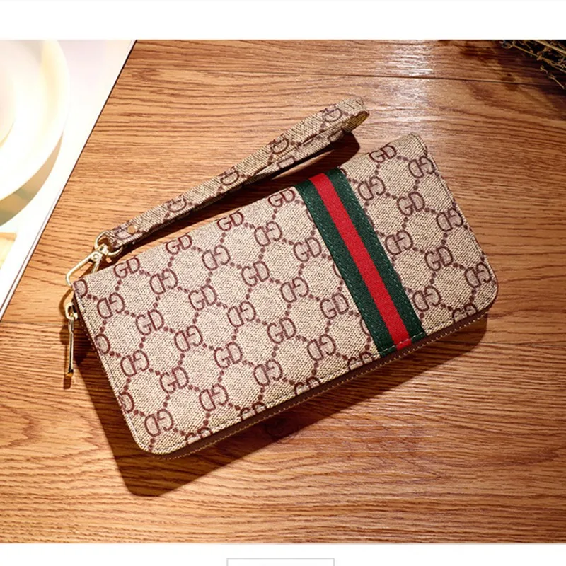 Light Brown Stripes Luxury Zipper Женщины Кошелек Длинный Клатч Большой Емкости Кошелек Женский Портмоне Держатель Карты Лоскутное Мобильный Телефон Карман woman бумажник женский кошелек женский кошельки женские tarjetero кошелек жен - Цвет: Light Brown Stripes