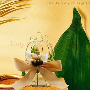 

50PCS Golden Bird Cage Bell Candy Box Wedding Favor Celebration Party Guests Return Gift Packaging