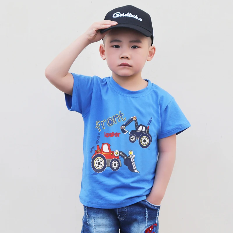 

Summer Kids Boys Short Sleeve T-shirts Tops Clothes 2-8Y Baby Boy Excavator Print Tees Children Clothing Kid Cotton Outfit