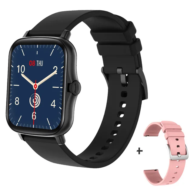 COLMI P8 Plus 1.69 inch 2021 Smart Watch Men Full Touch Fitness Tracker IP67 waterproof Women GTS 2 Smartwatch for Xiaomi phone Black with a strap