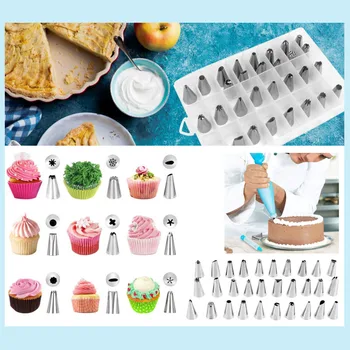 

Cake Decorating Supplies 42pcs/set Baking Tools Turntable Stand Pen Cupcake Icing Tips Pastry Bags Smoothers Flower Nail Coupler