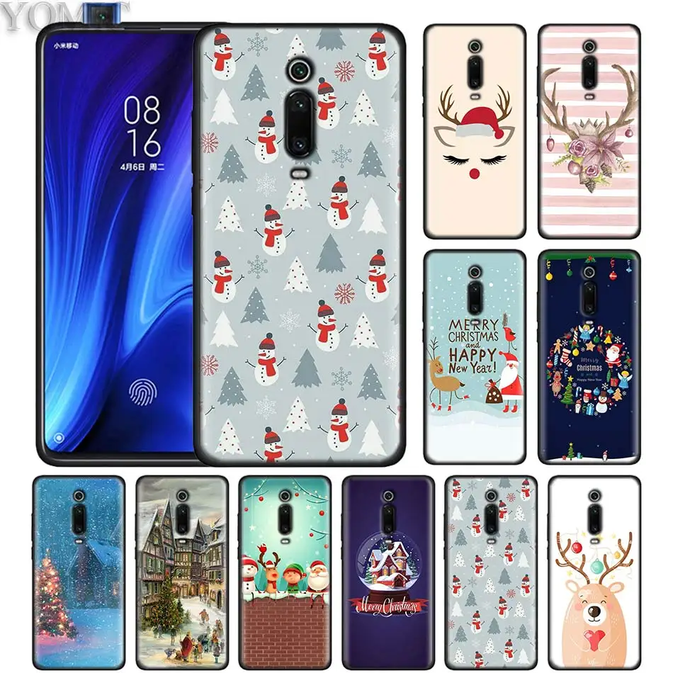 

Christmas Deer New Year Black Case for Xiaomi Redmi K20 Note 8 7 6 Pro 6A 7A 7S 5 Plus Y3 GO Silicone Carcasa Phone Cover Coque