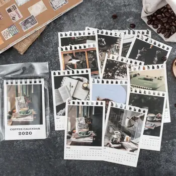 

2020 Simple Mini Calendar Series Mini Desktop Coil Coffee Aesthetic Series Mini Desk Calendar Double-sided Pattern Desktop Coil