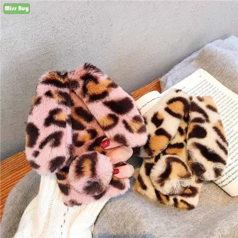 

For Xiaomi Redmi Note 8t Case Leopard plush rabbit ears furry Silicone cover For Redmi 8 8a Note 8 Pro MI Note 10 Pro mi CC9 Pro