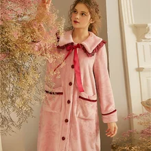 Женская одежда для сна Лолита принцесса кружево фланель Винтаж отложной Пижама с воротником. Теплый спальный халат ночная рубашка халат домашняя одежда