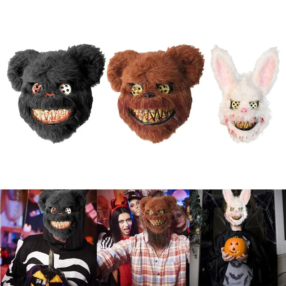 

Halloween props Plush Bloody Bear Rabbit Creepy Horror Plush Mask Halloween Masquerade Halloween decoration hair accessories