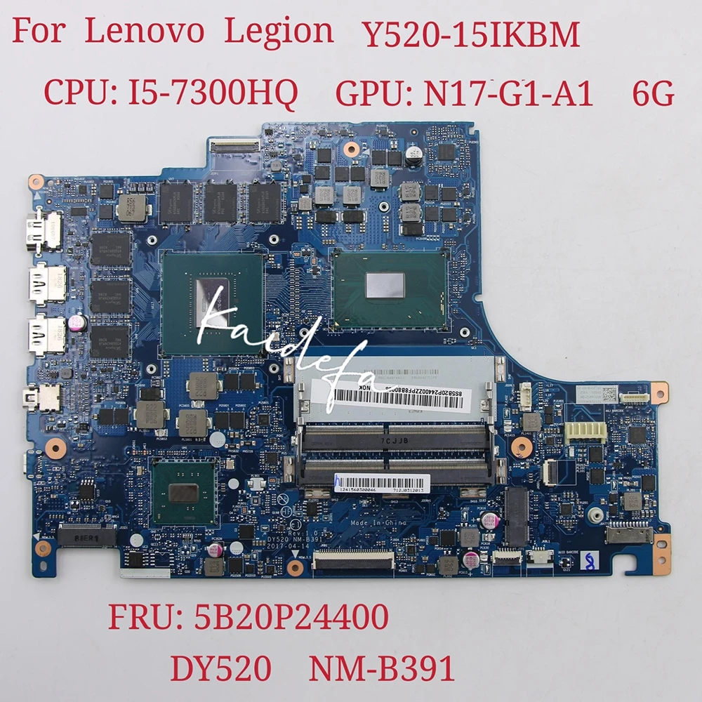

For Lenovo Legion Y520-15IKBM Laptop Motherboard With CPU: I5-7300HQ GPU:N17E-G1-A1 GTX1060 6GB DY520 NM-B391 MB FRU 5B20P24400