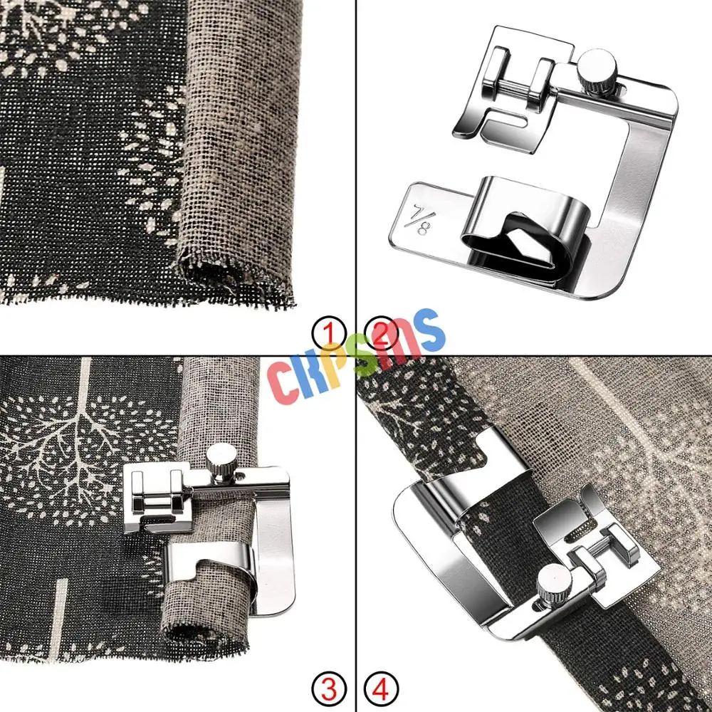 6 штук свернутый подол лапка набор(3/", 1/2", 5/", 3/4", 7/", 1") Регулируемая широкая подрубочная лапка набор подходит для певицы, Brother, Janome