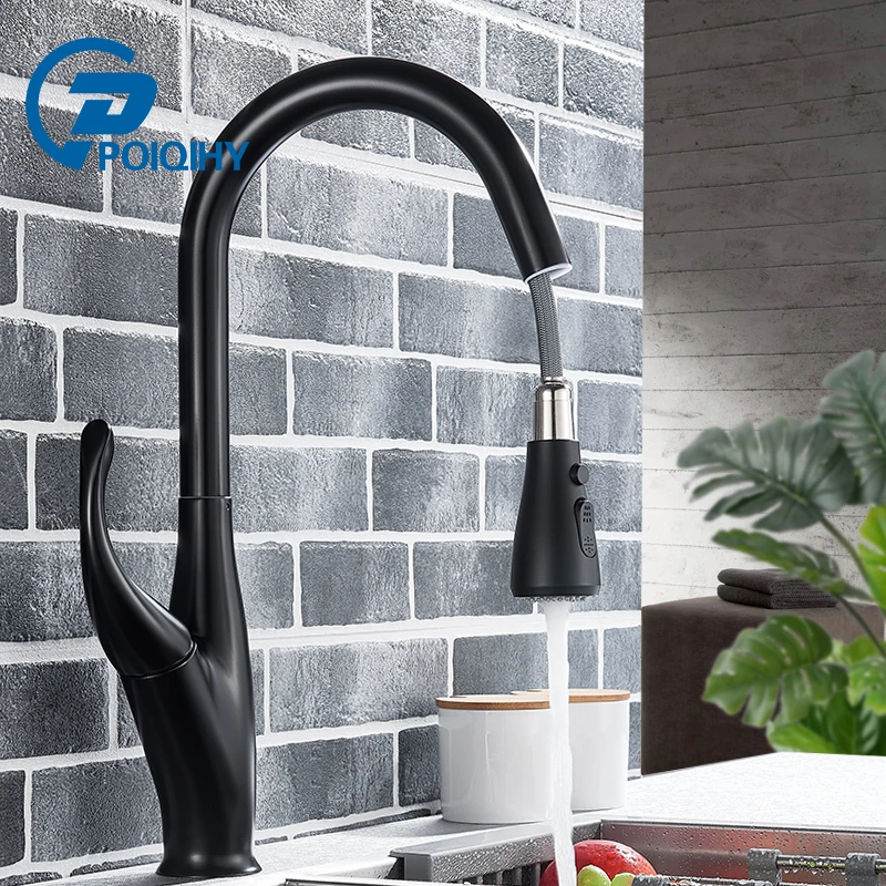 

Black Kitchen Faucet Pull out Deck Mounted Faucet 360 Rotation Dual Outlet Water Modes Spout Single Handle Hot Cold Mixer Tap