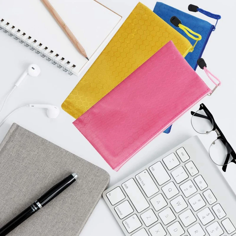 24Pcs Zipper Waterproof File Bag Pencil Pouch Pen Case, for Office Supplies Travel Accessories Cosmetic, 12 Colors