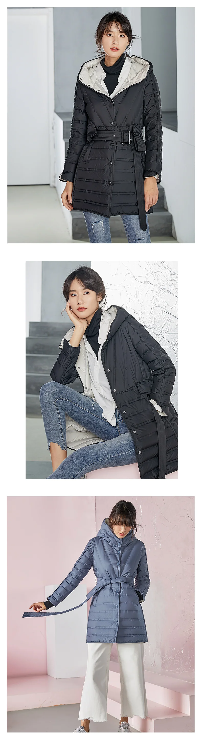 Fashion Thin Down Coat Women Long Jacket New Winter Slim Warm Coat Female Overcoat Solid color Lace-up Parkas Women WM120