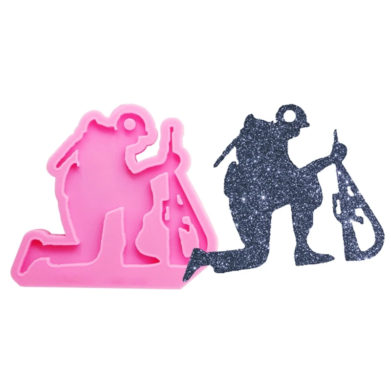 

Keychain Epoxy Resin Mold Glossy Fallen Soldier Shape Keyring Pendant Casting Silicone Mould DIY Crafts Decorations Tool