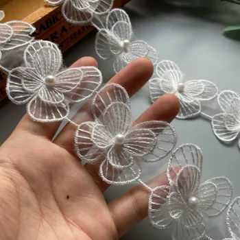 

1 Yard White Double Nail Bead Lace Flower Butterfly Buiter Lace Fabric Handcraft Embroidered Sewing Lacer Ribbon DIY Lace Trim