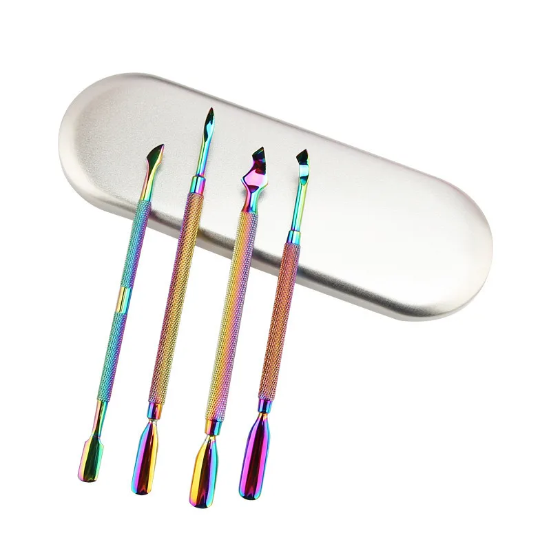 4 шт./компл. нейл-арта кутикулы толкатель резак Nipper Машинка для удаления омертвевшей кожи маникюр ногтей, для маникюра, двухсторонний инструмент для Радуга Хамелеон