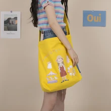 Angelatracy, Новое поступление, Корейская хлопковая Холщовая Сумка для покупок, сумка на плечо, с принтом, на ремнях, для девушек, женская сумка через плечо, сумки-мессенджеры