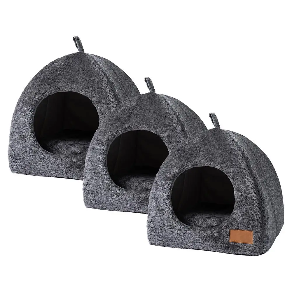 Warm Velvet Cat Bed House Cat Beds Products Pets Tent Cat Beds Semi enclosed Pet House Washable