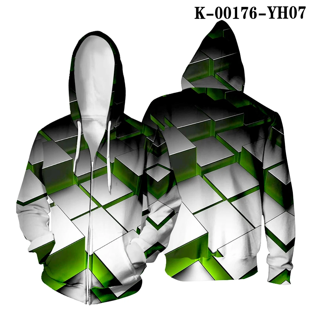 WAMNI 3D куб Толстовка геометрический спортивный костюм Harajuku Kpop толстовки на молнии Верхняя одежда Повседневная стильные аксессуары - Цвет: K00176