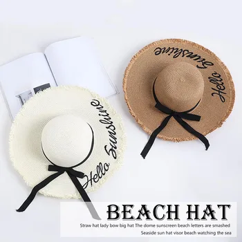 

Embroidery Summer Straw Hat Women Wide Brim Sun Protection Beach Hat 2019 Adjustable Floppy Foldable Sun Hats for Women Ladies