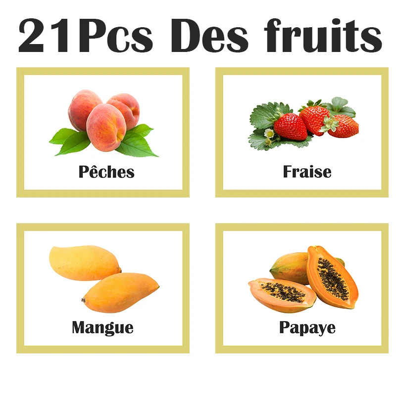 42 Pcs Picture Words Flash Cards Fruits Flash Cards for 0-6 Years Old Child #01