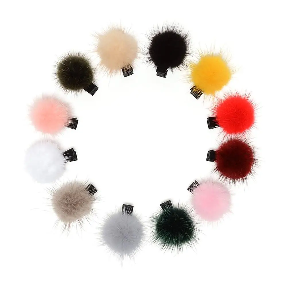 Mixed 12 Colors 24 шт./лот, меховые заколки для волос для детей, аксессуары для волос для девочек, милая детская заколка для волос из норки, заколка для волос, 12 цветов, JFNY159 - Цвет: Mixed 12 Colors