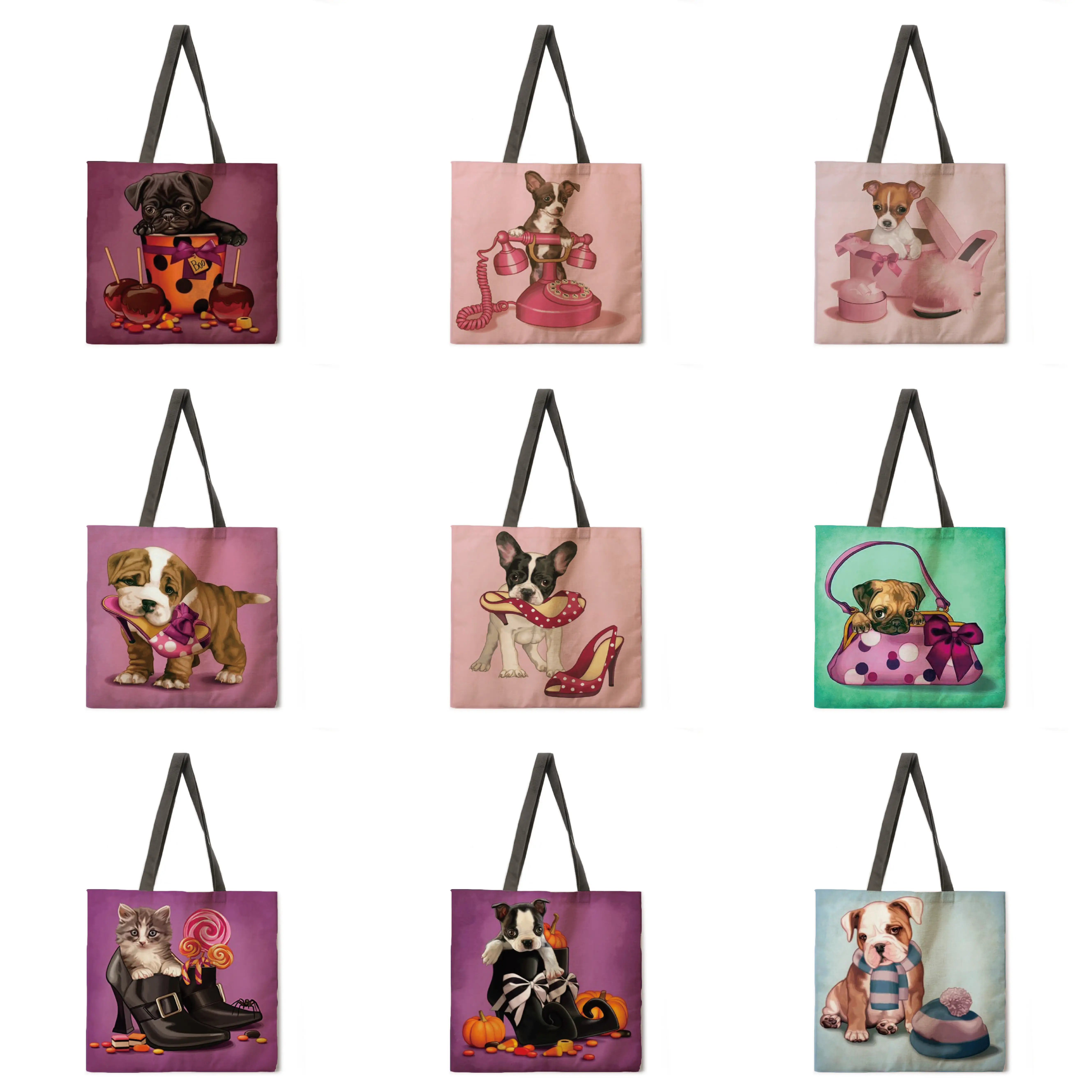 Складная сумка-тоут из льняной ткани многоразовая |