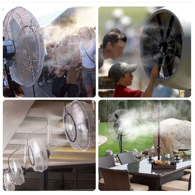 Summer Cooling Patio Breeze Fan Misting System With 6MM Quick Pushing Brass Nozzle 3/4'' Plastic Adapter 3 Meters