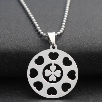 

10 Stainless steel lucky love heart four-leaf clover petal flower grass plant amulet round multiple lovers necklace jewelry