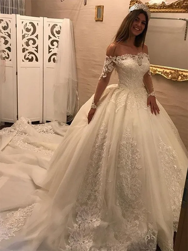 DD JYOY бальное платье свадебное платье длинное свадебное платье с длинным подолом Элегантное свадебное платье с длинным рукавом молния сзади плюс размер