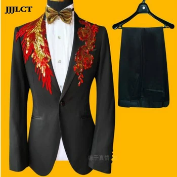 

Fashion male singer performance host chorus new suit multicolor sequins embroidered self-cultivation suit