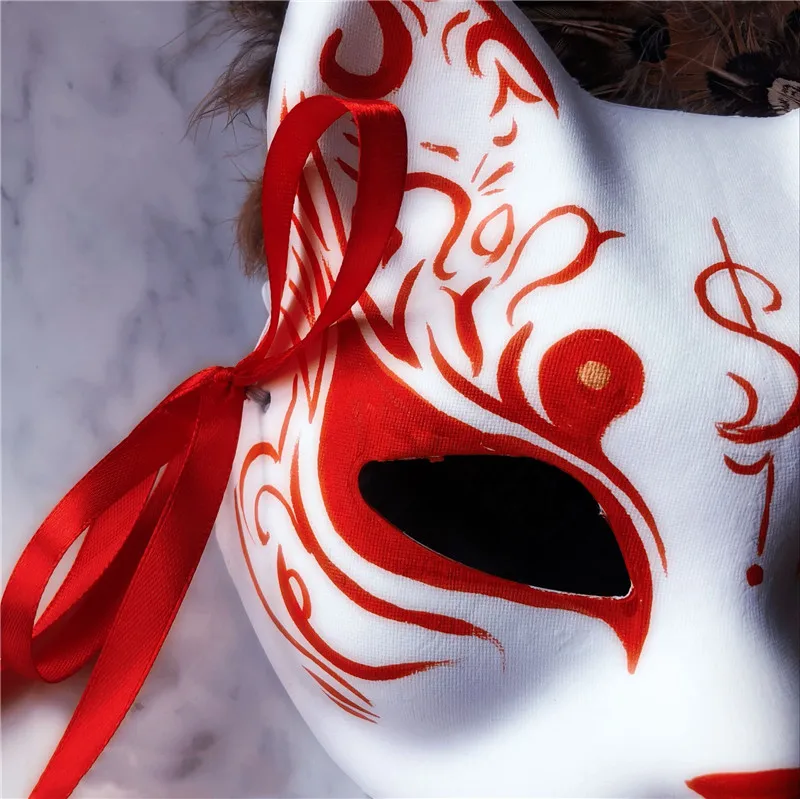 Японские маскарадные маски ручной работы лисы стиль полный косплей с маской для лица кистями и маленькие колокольчики маскарадный праздничный костюм вечерние шоу