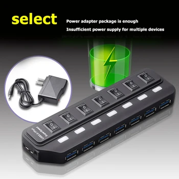 

4/7 Ports USB 3.0 Hub Multi USB Splitter with Individual Power Switches for PC Notebook Smartphone Expansion Converter