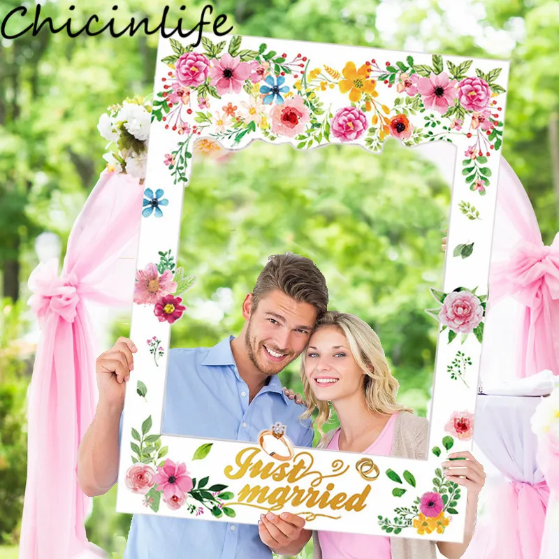 

Chicinlife 1Pcs Just Married Photo Booth Frame Props Wedding Party Photobooth Props Bridal Shower Bachelorette Party Supplies